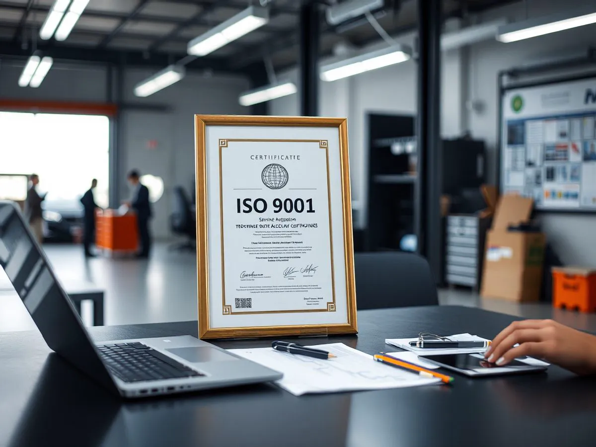 ISO 9001质量管理体系认证证书与办公场景